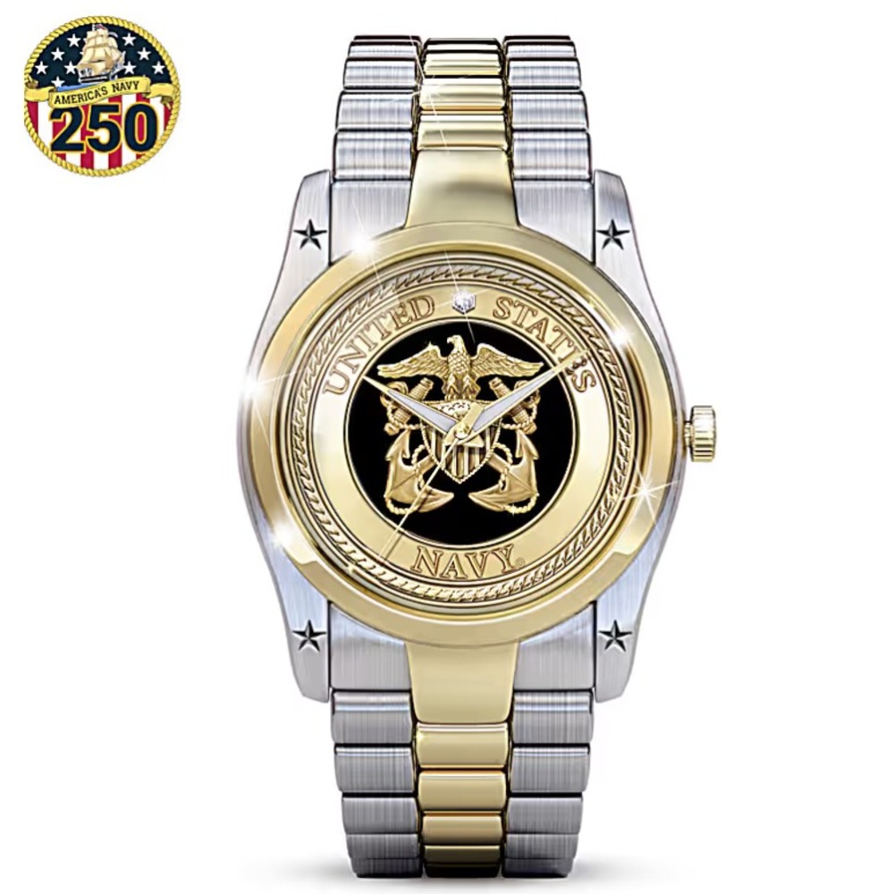 Men's U.S. Navy Men's Dress Watch With Diamond - The Bradford Exchange - New!